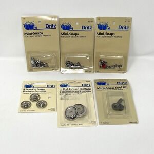 Vintage Dritz Sewing Notions Lot Mini Snaps Tool Kit Flat Cover Sew-On Buttons